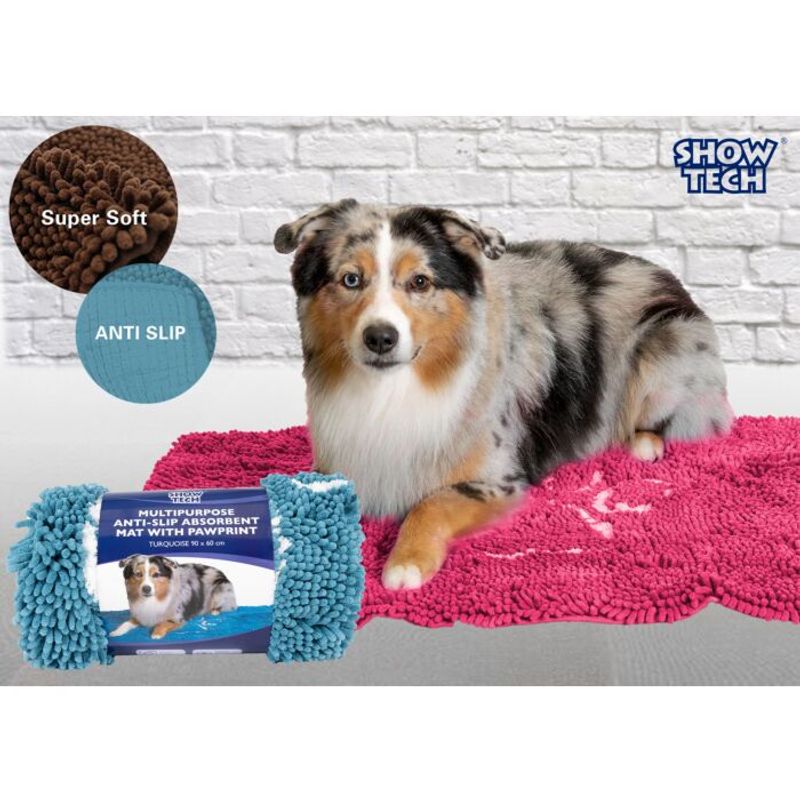 Multipurpose Anti-Slip Absorbent Mat Pawprint (Pink), ShowTech