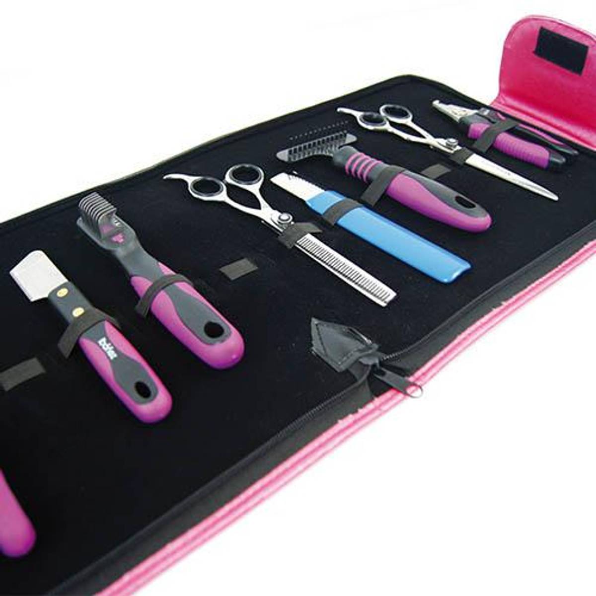 Skinn Etui for 12 sakser blå & rosa, Ibanez